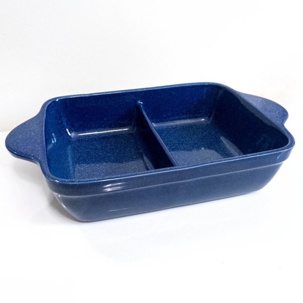 Cobalt Blue Stoneware Divided Serving Dish Oven Tableware Cookware Kitchen WK06
